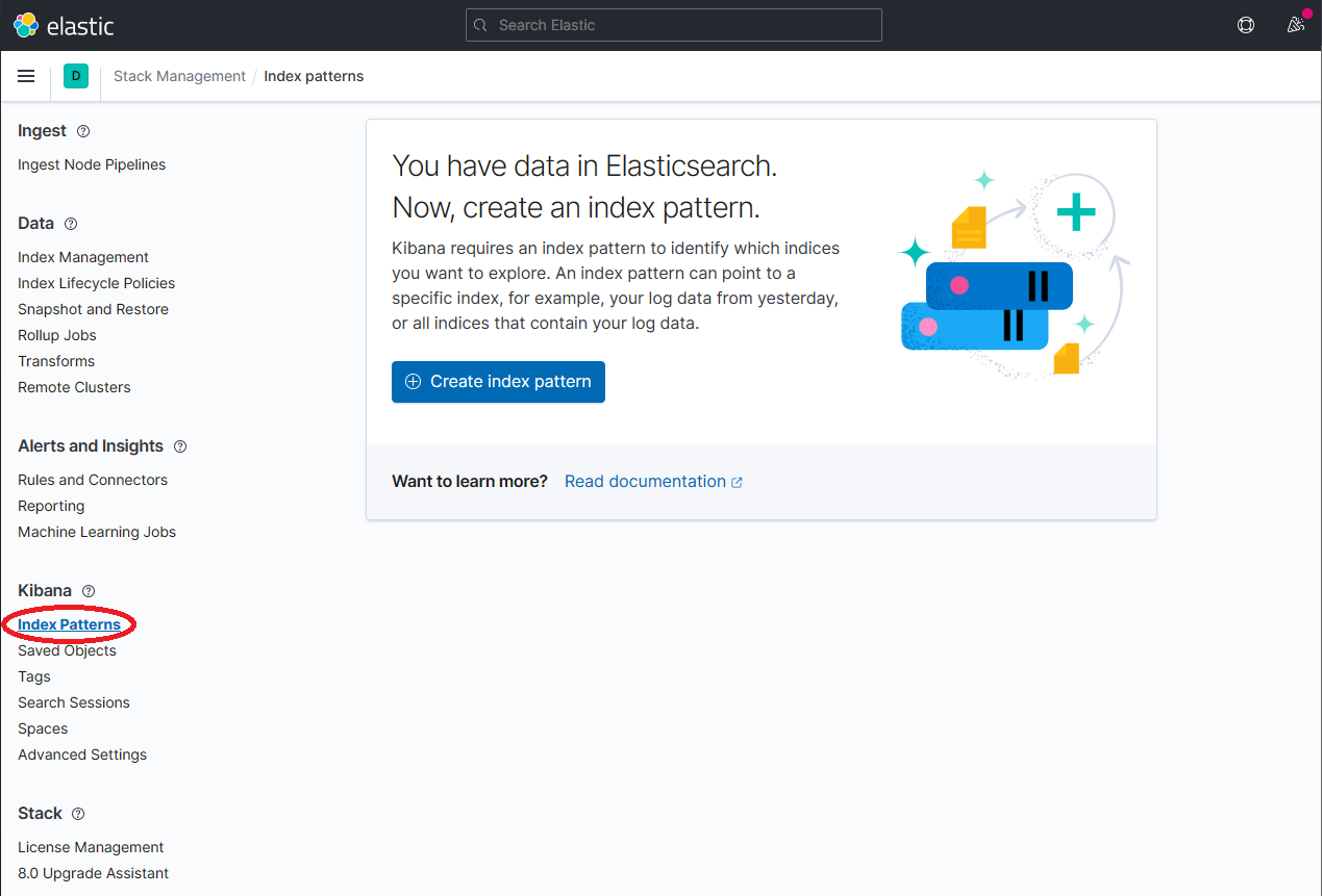 Kibana create index pattern button